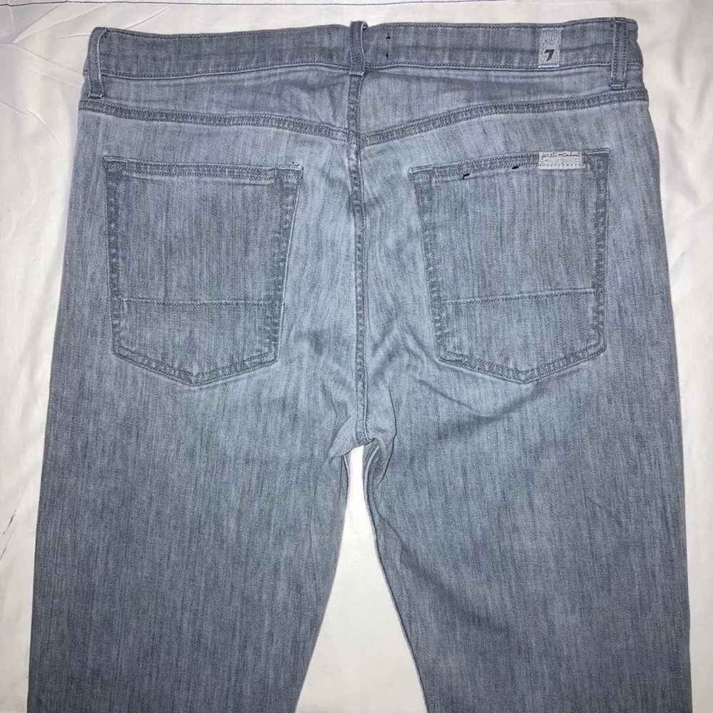 7 For All Mankind Slimmy Jeans Mens Medium 34x33 Grey Zip Fly Light Wash Denim - Picture 4 of 9